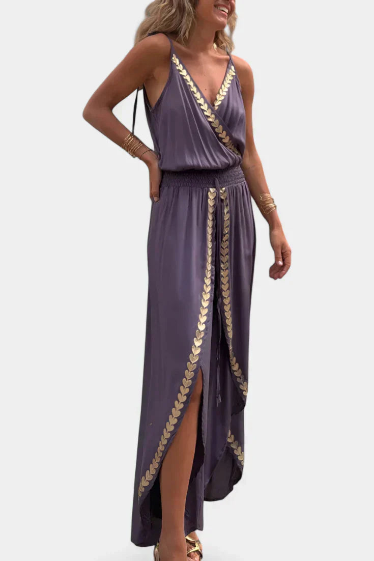 Olivia | Unieke Jumpsuit met Gouden Details en Beensplit