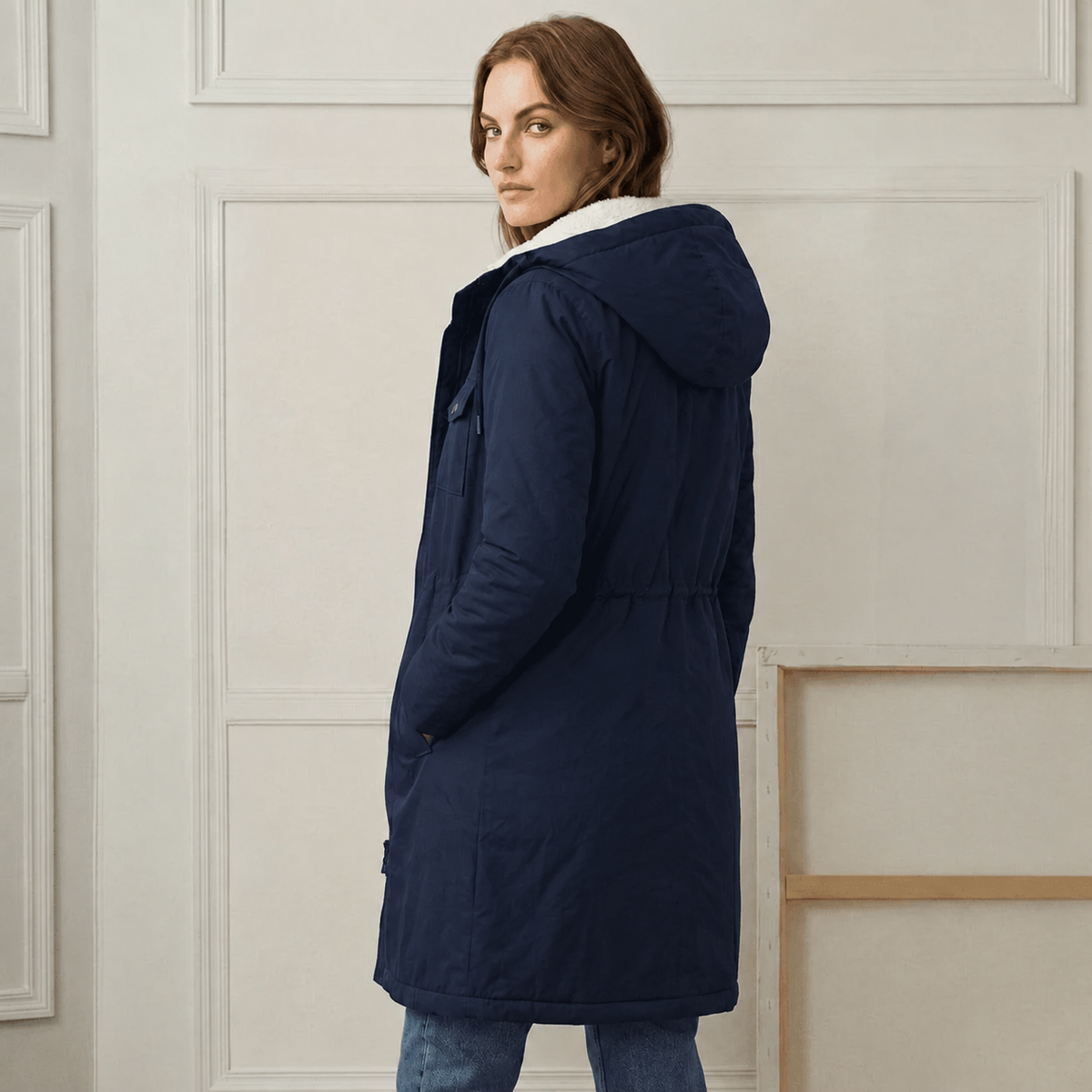 Marleen | Lange Jas met Kap en Pluche Voering
