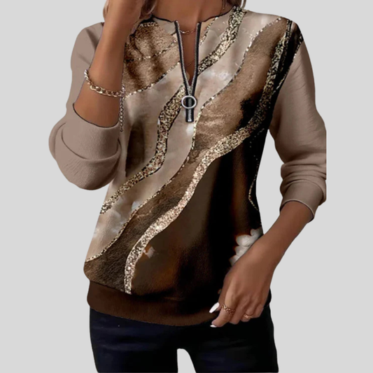 Hilly | Sweater met Rits en Marmerprint