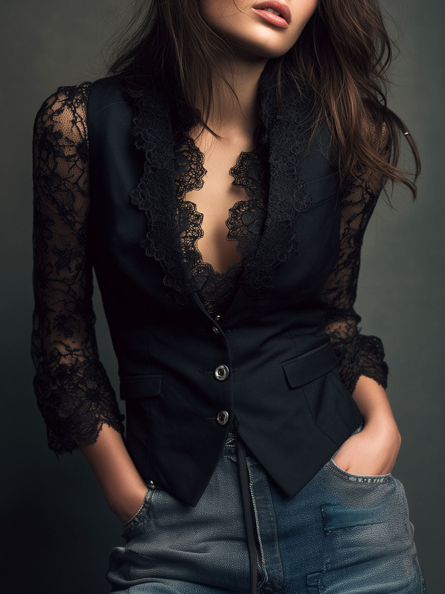 Bea | Gilet met Kanten Mouwen