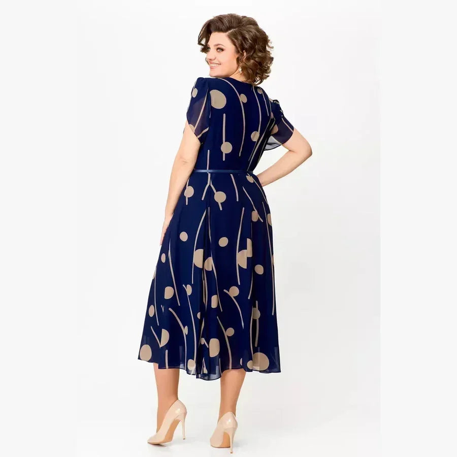 Iris | Marine Polkadot Jurk