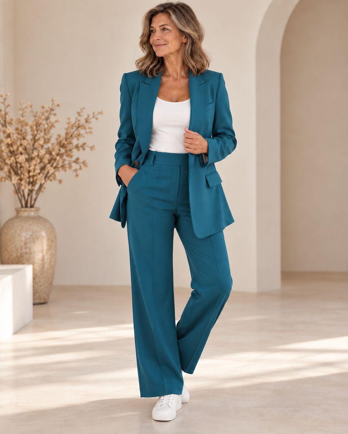 Mina | Elegant Tweedelig Damespak met Wijde Broek
