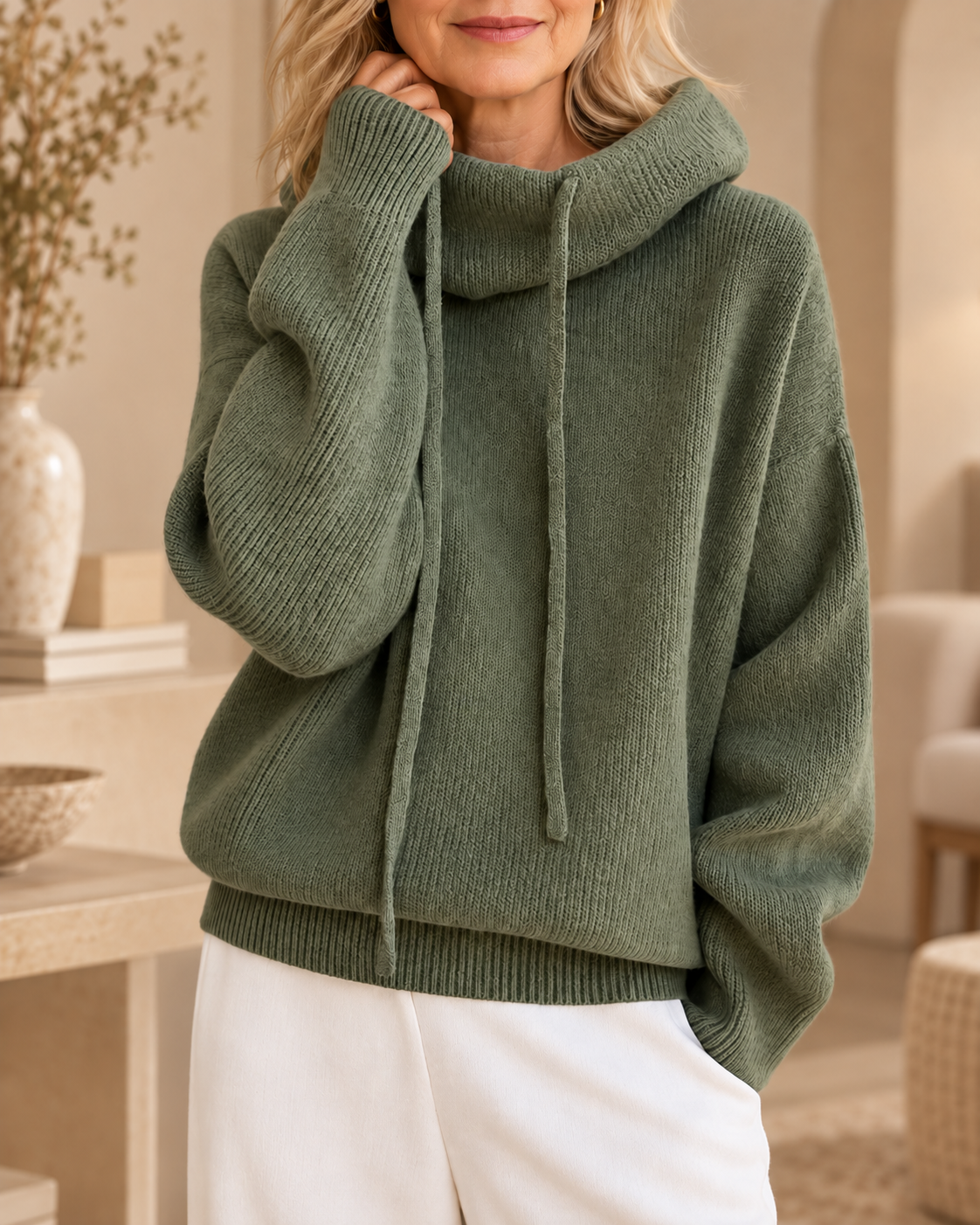 Nelleke | Gebreide Hoodie met Wijde Kraag