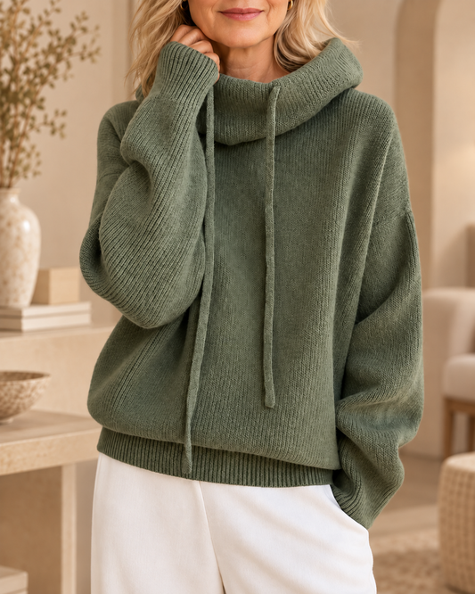 Nelleke | Gebreide Hoodie met Wijde Kraag