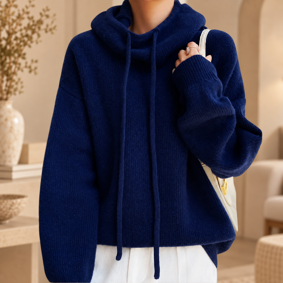 Nelleke | Gebreide Hoodie met Wijde Kraag