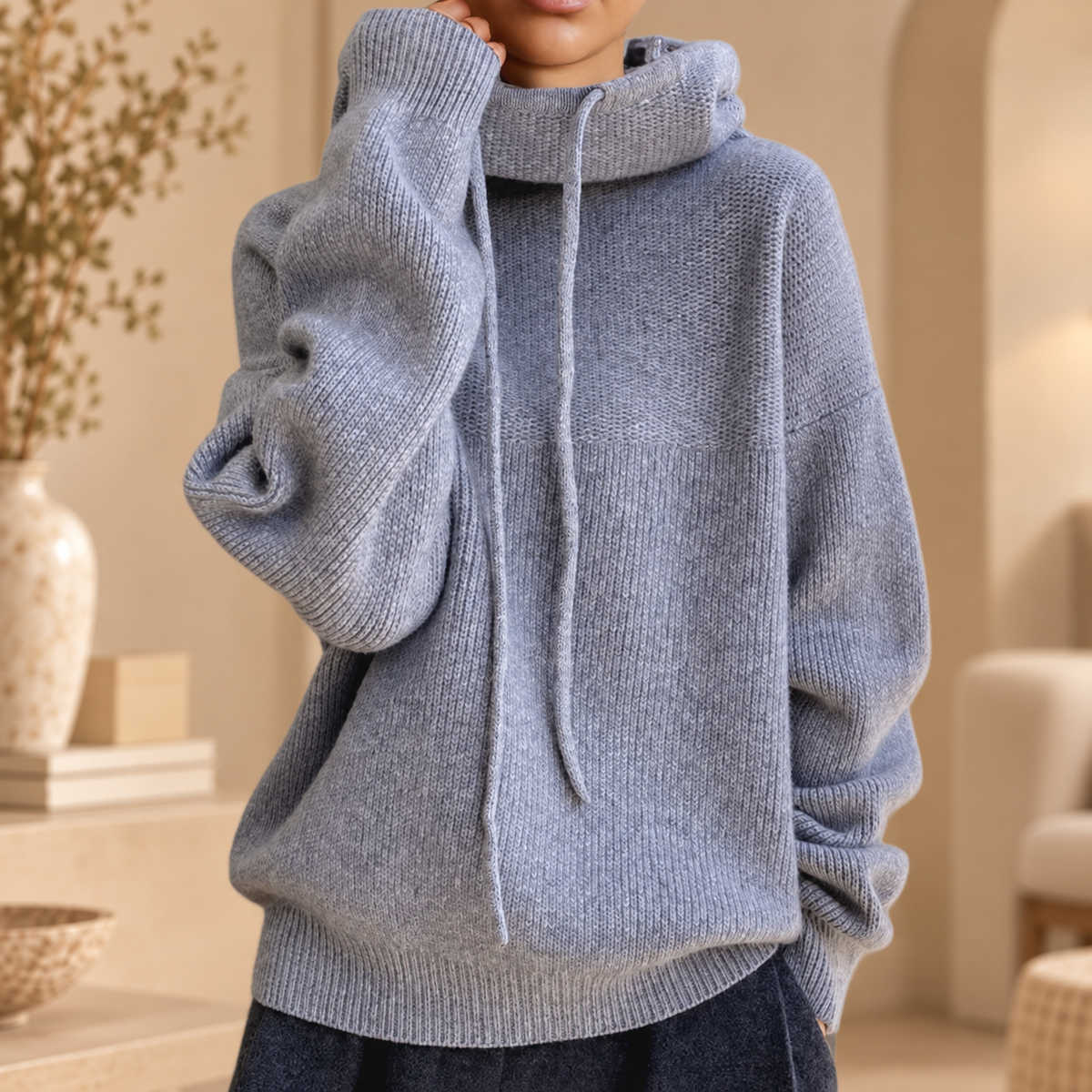 Nelleke | Gebreide Hoodie met Wijde Kraag
