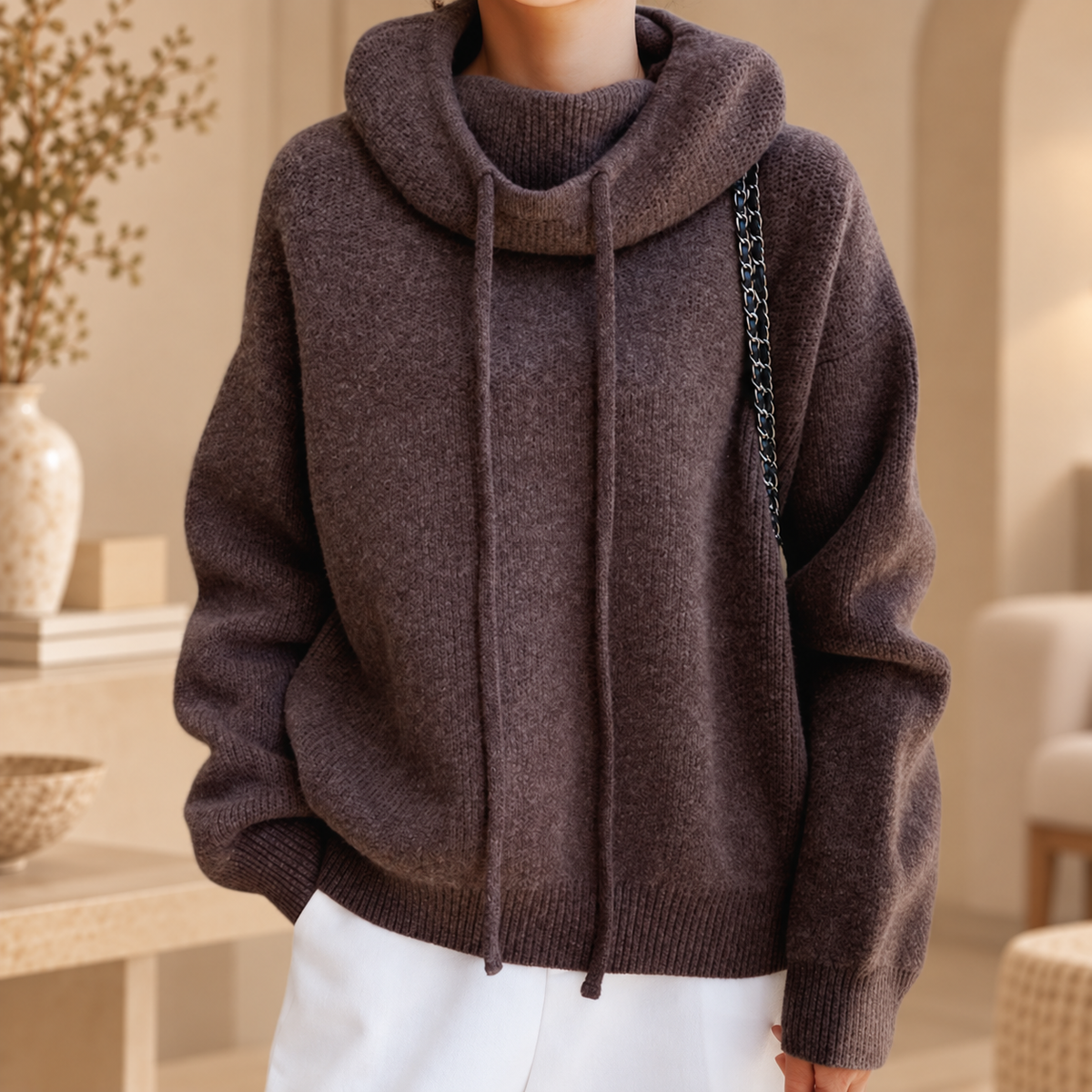 Nelleke | Gebreide Hoodie met Wijde Kraag