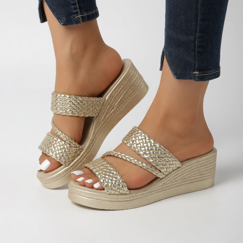 Nori | Gekleurde Gevlochten Wedge Mule