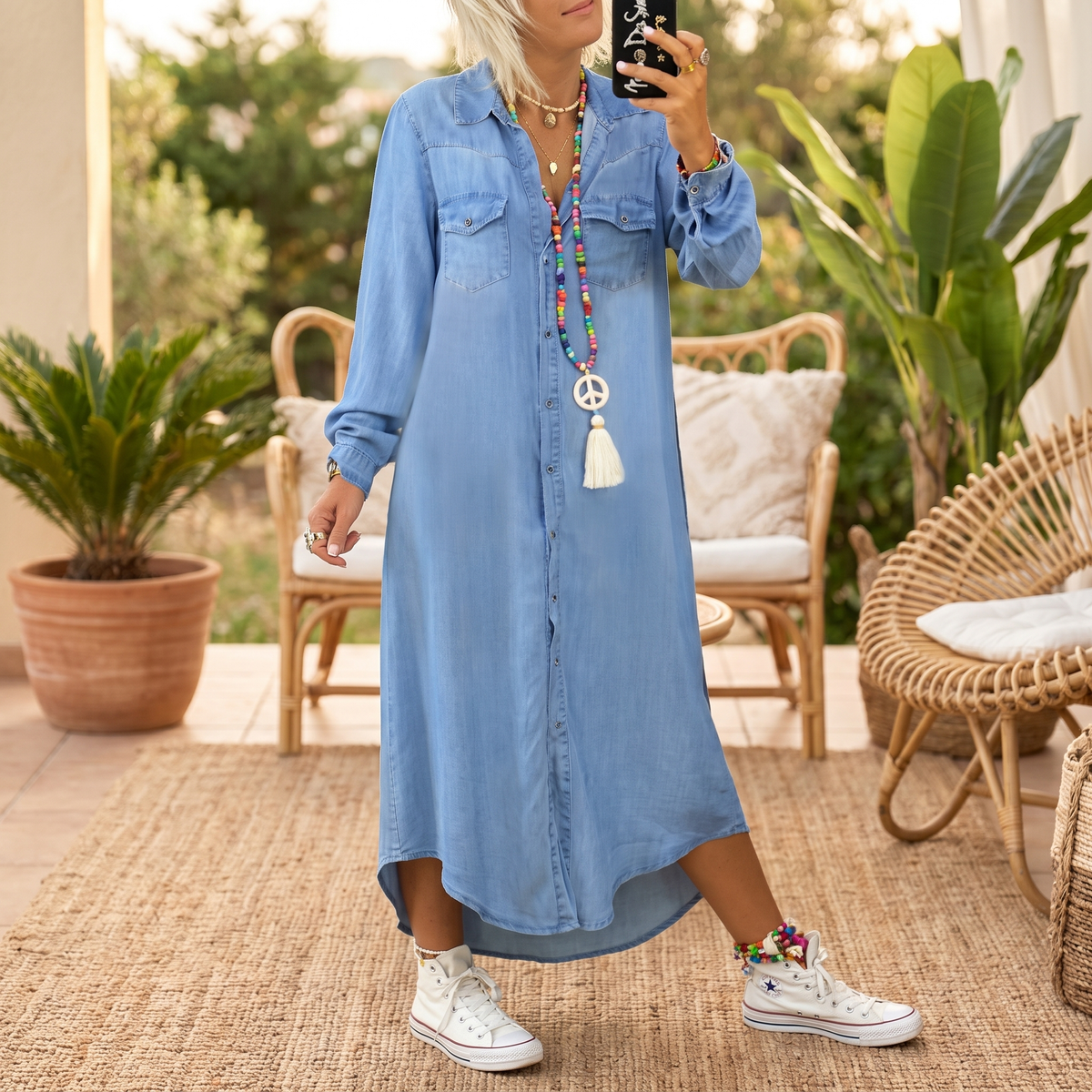 Noor | Casual Denim Jurk met Zakken