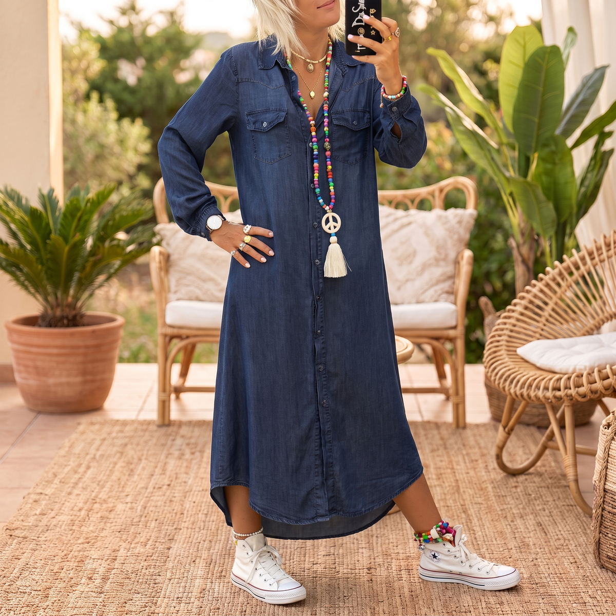 Noor | Casual Denim Jurk met Zakken