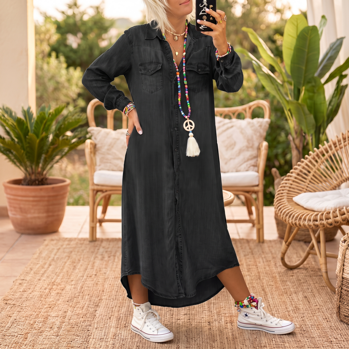 Noor | Casual Denim Jurk met Zakken