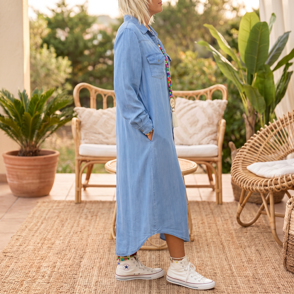 Noor | Casual Denim Jurk met Zakken