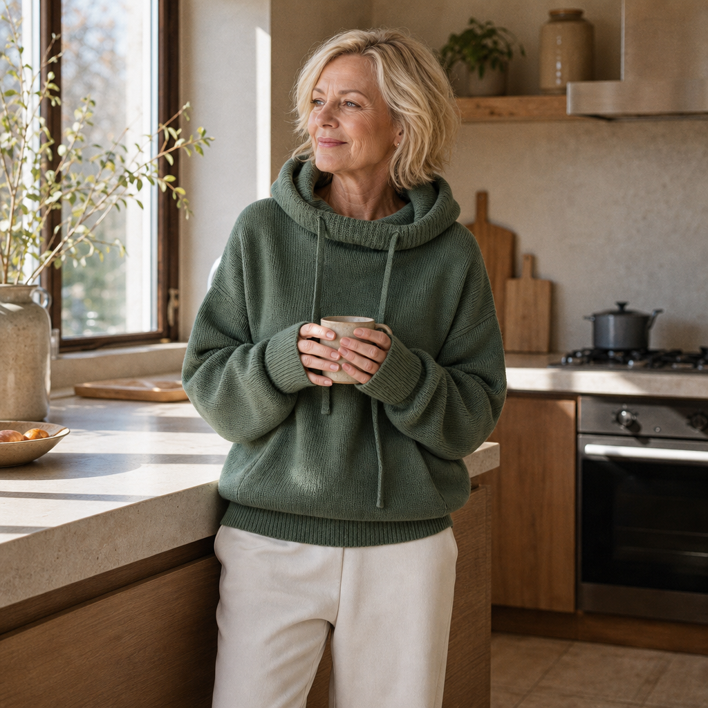 Nelleke | Gebreide Hoodie met Wijde Kraag